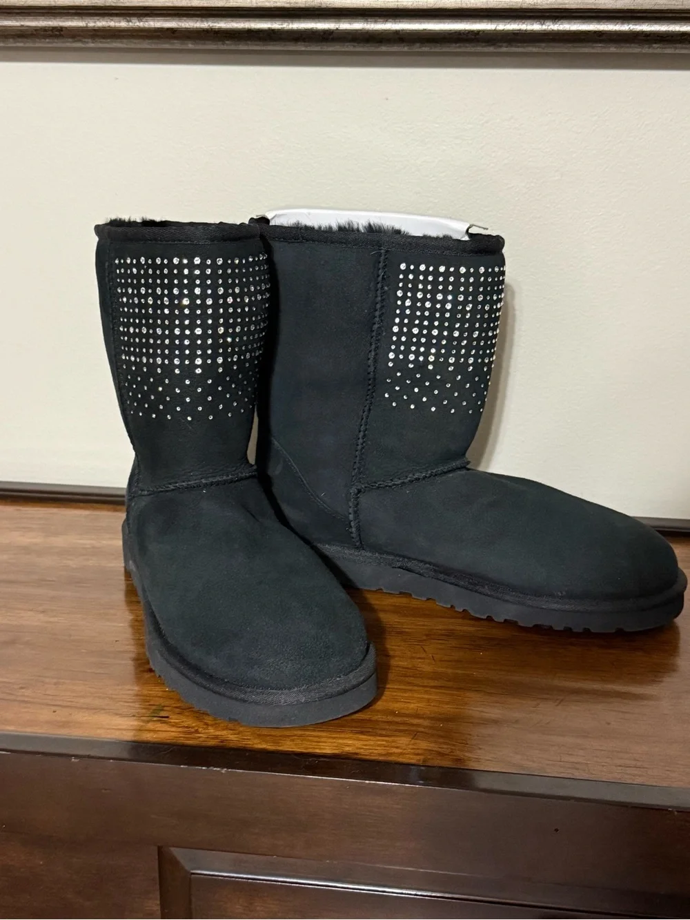 UGG Black Crystal-Studded Short Shearling Boots (NEW!)